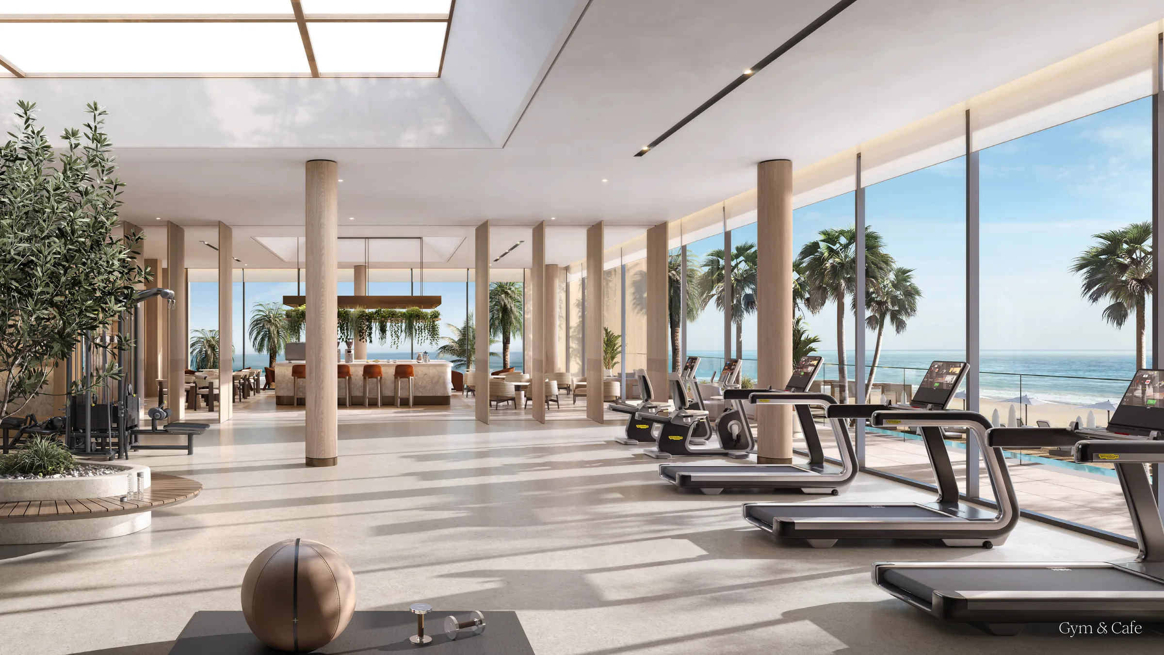 Vizualizace od developera, Nakheel: fitness s výhledem na pláž