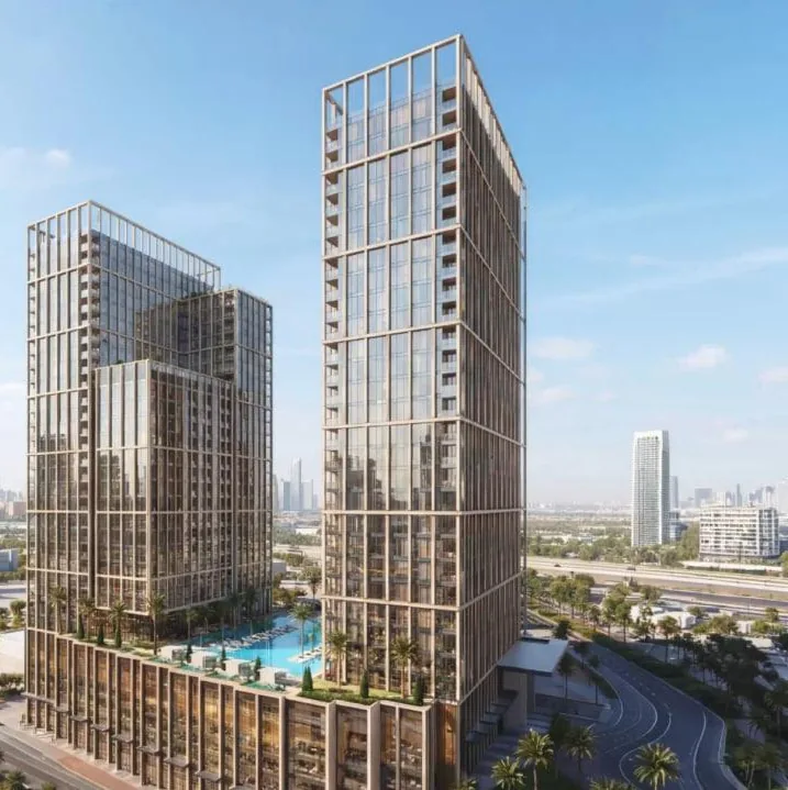 Визуализация на строителя, Binghatti: двете кули на Binghatti Spectre и силуетът на Дубай с Burj Khalifa